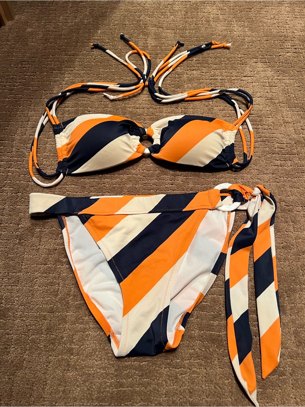 VS Striped Orange Navy and Cream Bikini Set